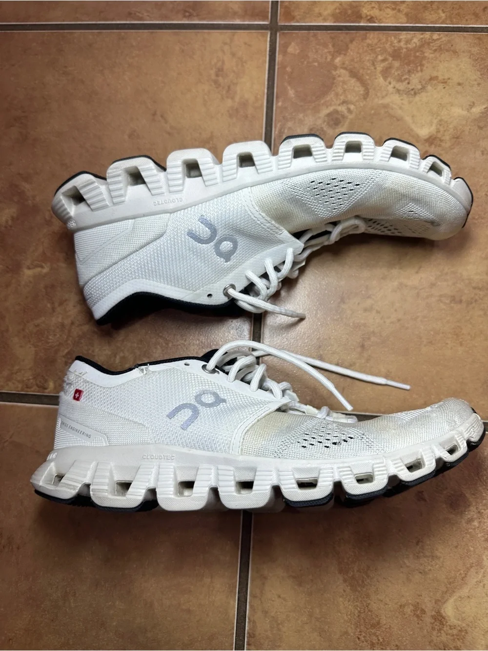 On Running Cloud X Women's Athletic Shoes in White and Black - 8